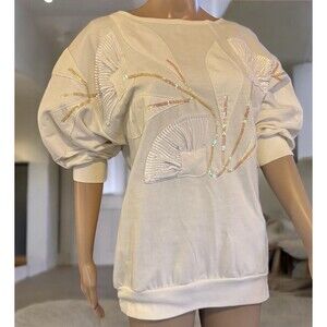 Vintage NEW 80s Bonnie & Bill by Holly Ginkgo Applique Sweater Top Women Medium